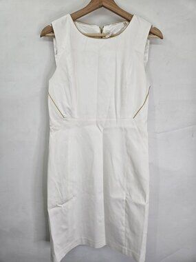 Tahari Dress Womens 6 White Pencil Gold Zip Career Cocktail Sheath Elegant
